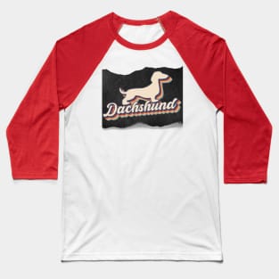 Dachshund on Black Leather Look Baseball T-Shirt